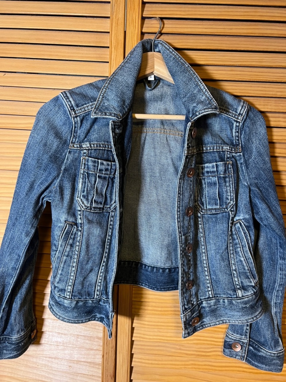Express Distressed Cropped Jean Jacket, size S